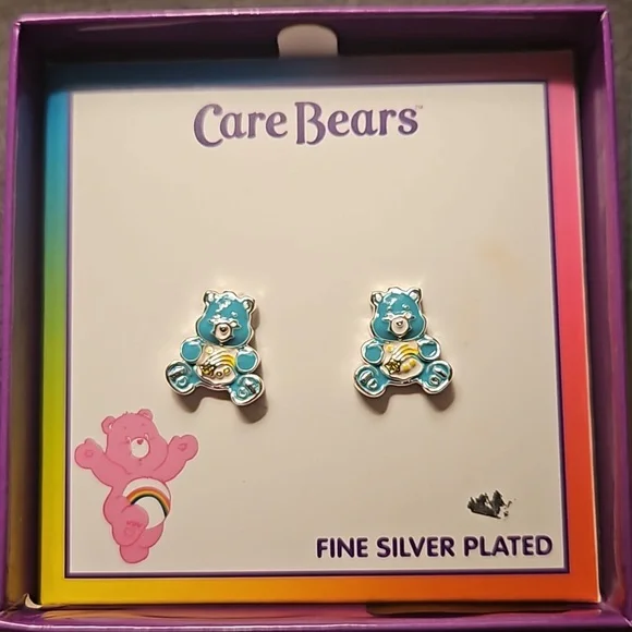Care Bear Wish Bear 3D Stud Earrings - fine silver plated - Picture 1 of 6